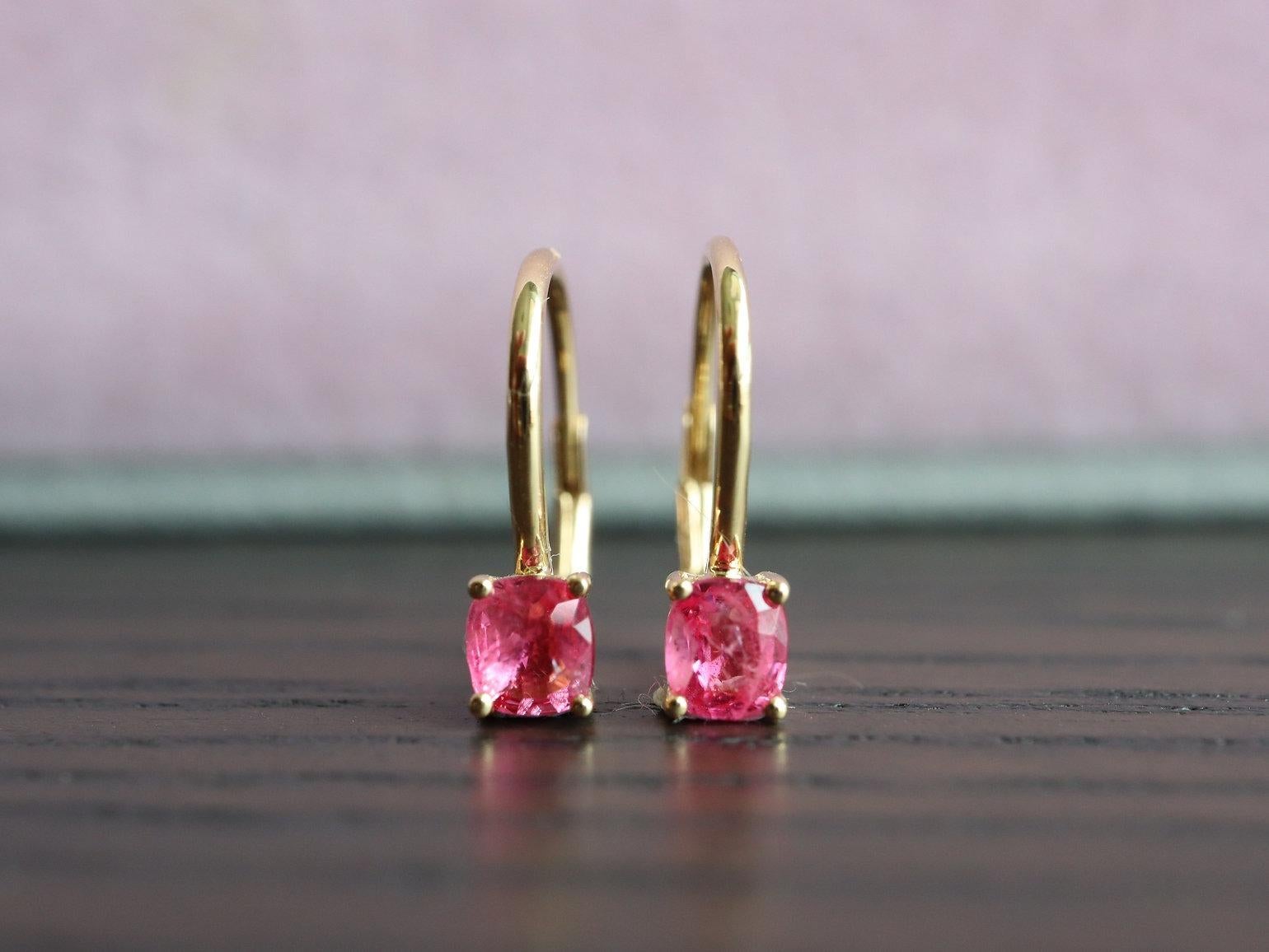 Women's Unheated Pink Sapphire Lever Back Earrings For Sale