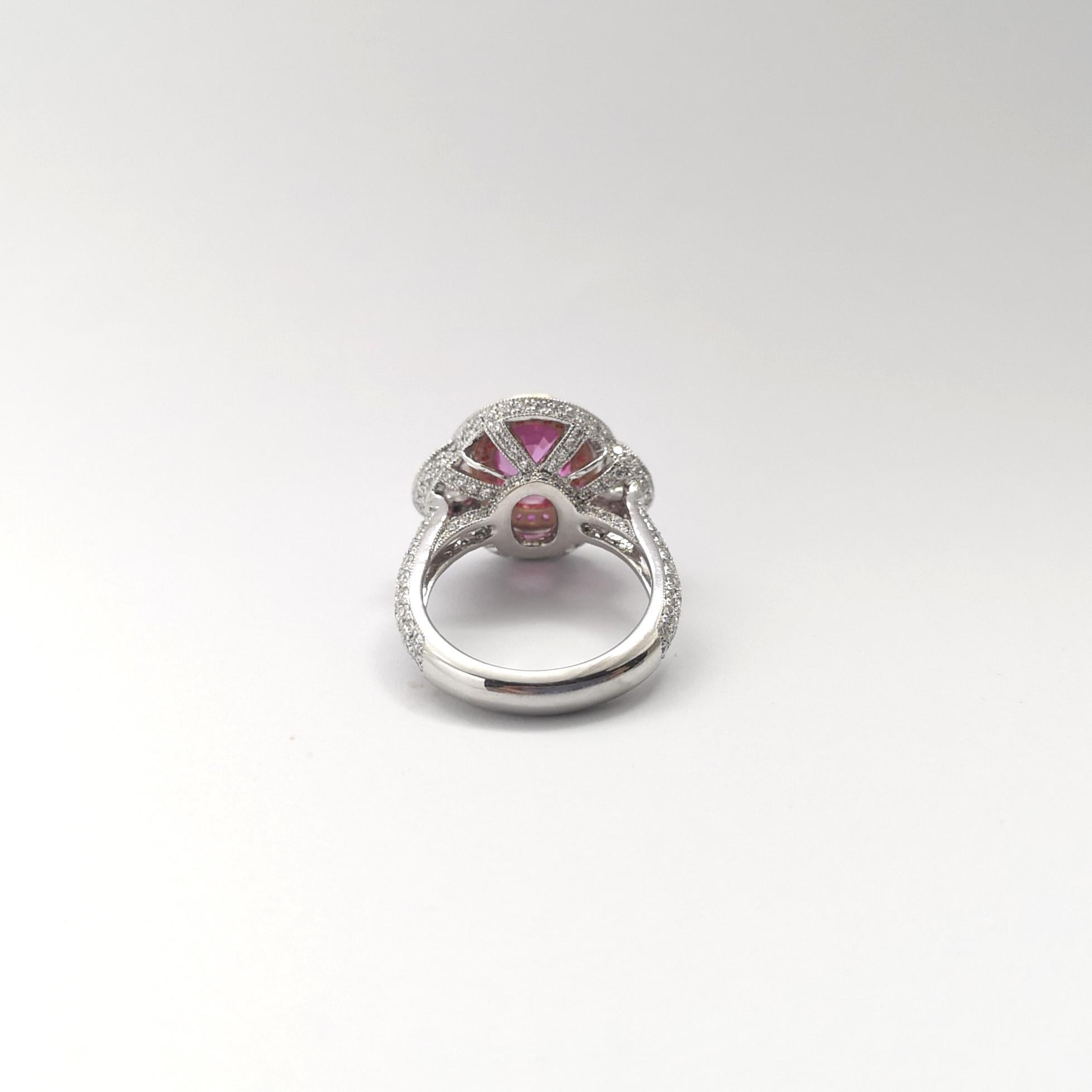 Women's Unheated Pink Sapphire, Pink Sapphire and Diamond Ring in 18K Gold For Sale