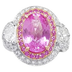 Bague en or 18 carats, saphir rose non chauffé, saphir rose et diamant