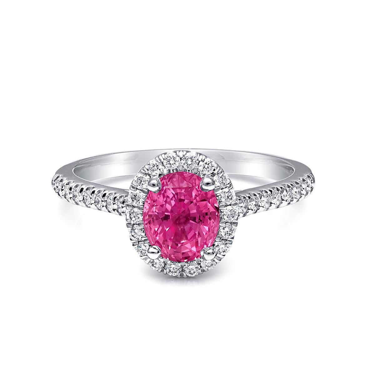 Unerhitzter rosa Saphir Stein 1,56 Karat in Platinring mit Diamanten /GIA-Bericht (Gemischter Schliff)
