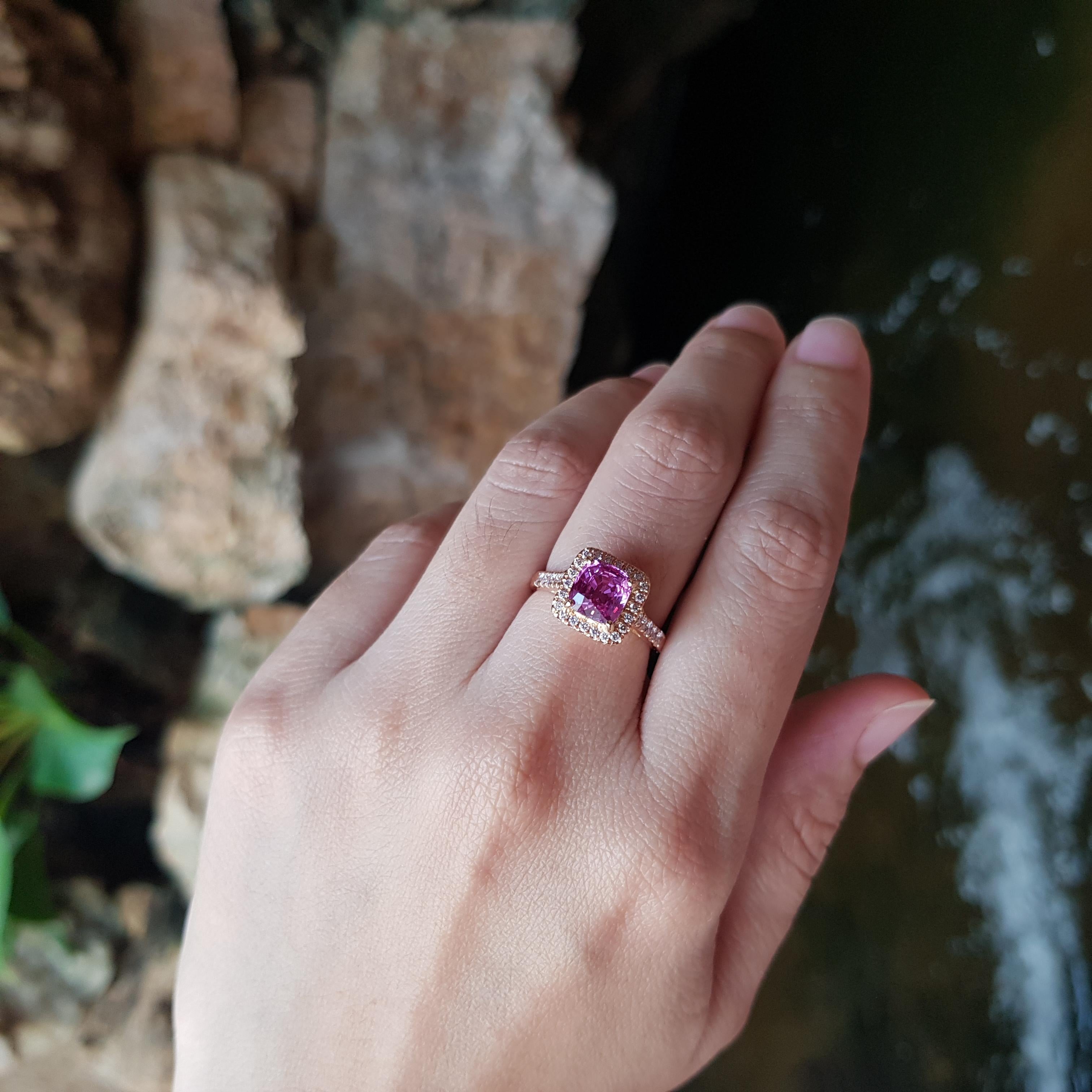 Women's Unheated Pink Sapphire with Pink Diamond Ring set in 18K Rose Gold Settings For Sale
