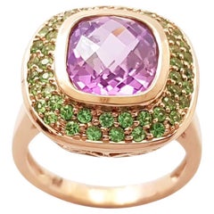 Unheated Pink Sapphire with Tsavorite Ring set in 18K Rose Gold Settings