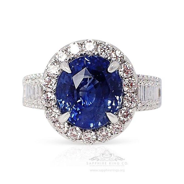 Cushion Cut Unheated Platinum Sapphire Ring, 5.08 Carat Sapphire GIA Certified For Sale