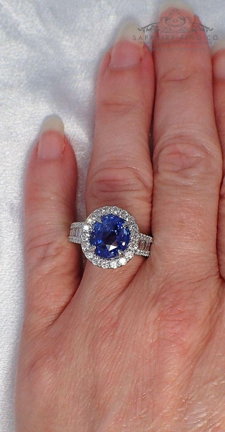 Women's or Men's Unheated Platinum Sapphire Ring, 5.08 Carat Sapphire GIA Certified