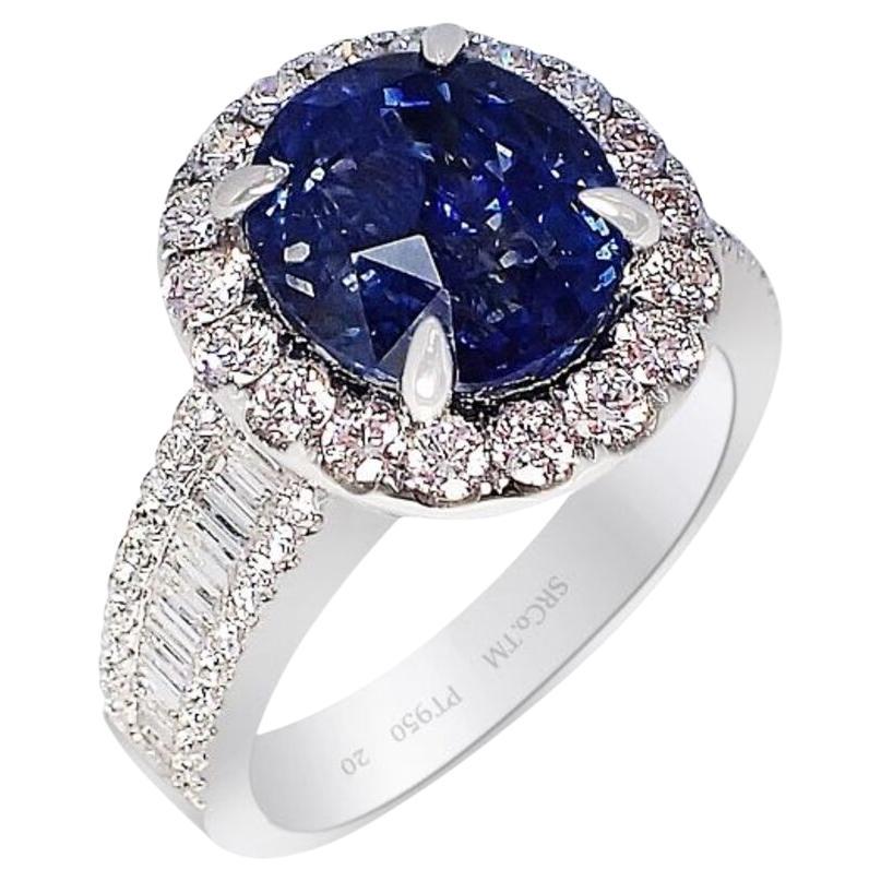 Unheated Platinum Sapphire Ring, 5.08 Carat Sapphire GIA Certified For Sale