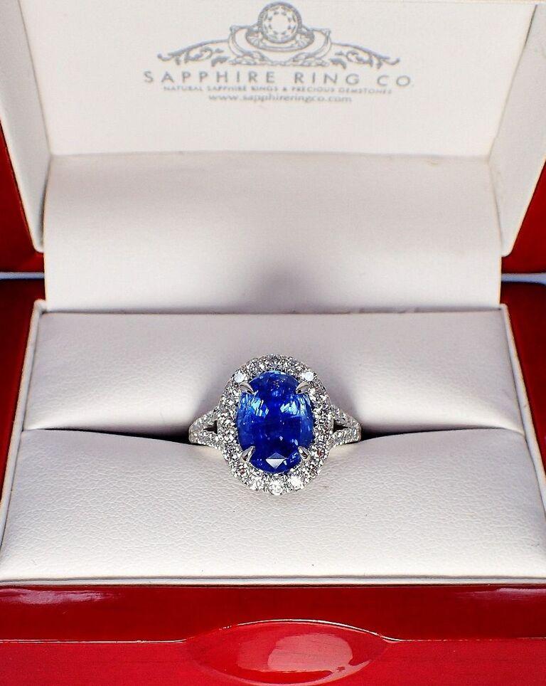 Unheated Platinum Sapphire Ring, 5.59 Carat Ceylon Sapphire GIA Origin Certified For Sale 5