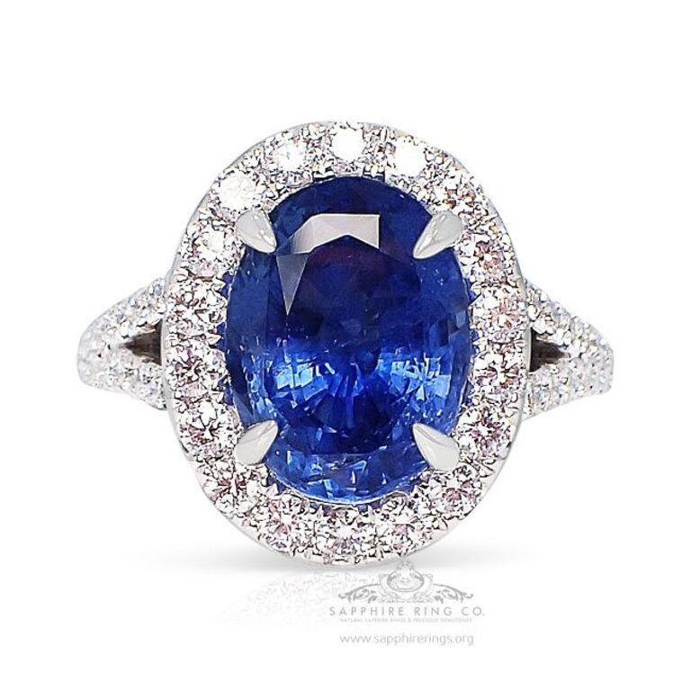 Oval Cut Unheated Platinum Sapphire Ring, 5.59 Carat Ceylon Sapphire GIA Origin Certified For Sale