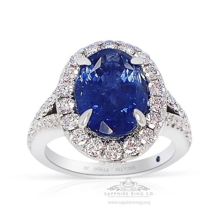 Unheated Platinum Sapphire Ring, 5.59 Carat Ceylon Sapphire GIA Origin Certified In New Condition For Sale In Tampa, FL