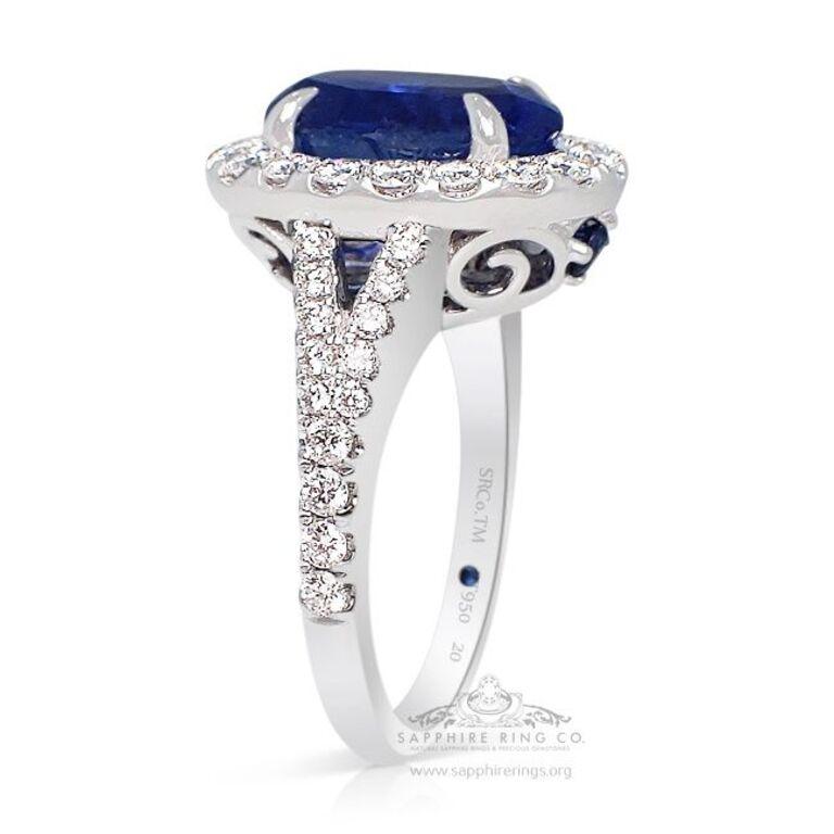 Women's or Men's Unheated Platinum Sapphire Ring, 5.59 Carat Ceylon Sapphire GIA Origin Certified For Sale
