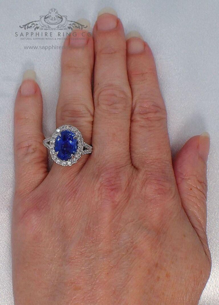 Unheated Platinum Sapphire Ring, 5.59 Carat Ceylon Sapphire GIA Origin Certified For Sale 3