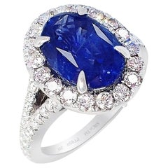 Unheated Platinum Sapphire Ring, 5.59 Carat Ceylon Sapphire GIA Origin Certified