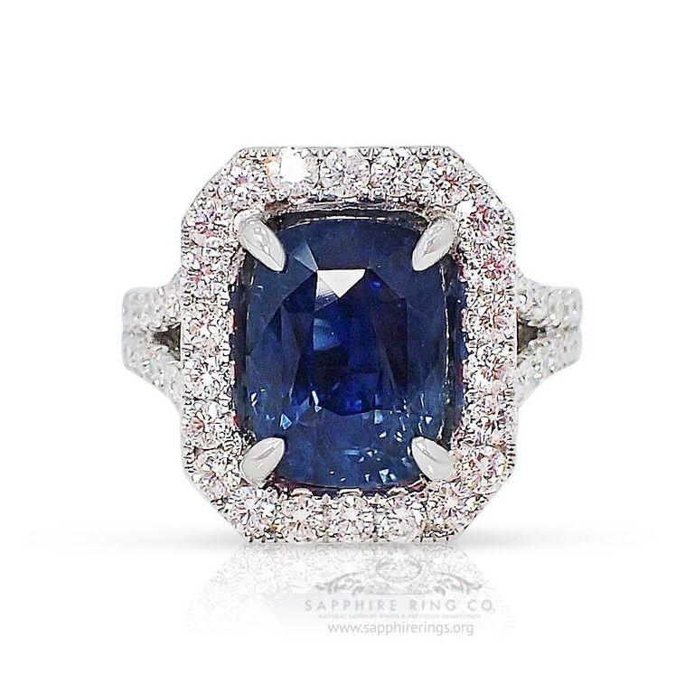 Women's or Men's Unheated Platinum Sapphire Ring, 7.06 Carat Cushion Cut GIA Certified For Sale