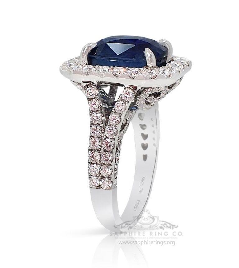 Unheated Platinum Sapphire Ring, 7.06 Carat Cushion Cut GIA Certified For Sale 1