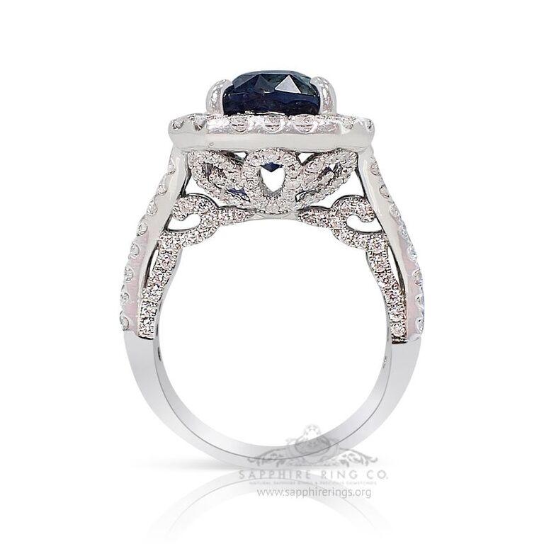 Unheated Platinum Sapphire Ring, 7.06 Carat Cushion Cut GIA Certified For Sale 2