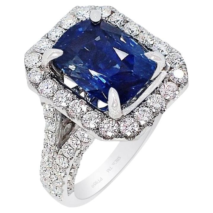 Unheated Platinum Sapphire Ring, 7.06 Carat Cushion Cut GIA Certified For Sale