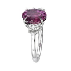 Unheated Purplish Pink Sapphire Platinum Ring with Crescent Trapezoid Diamonds