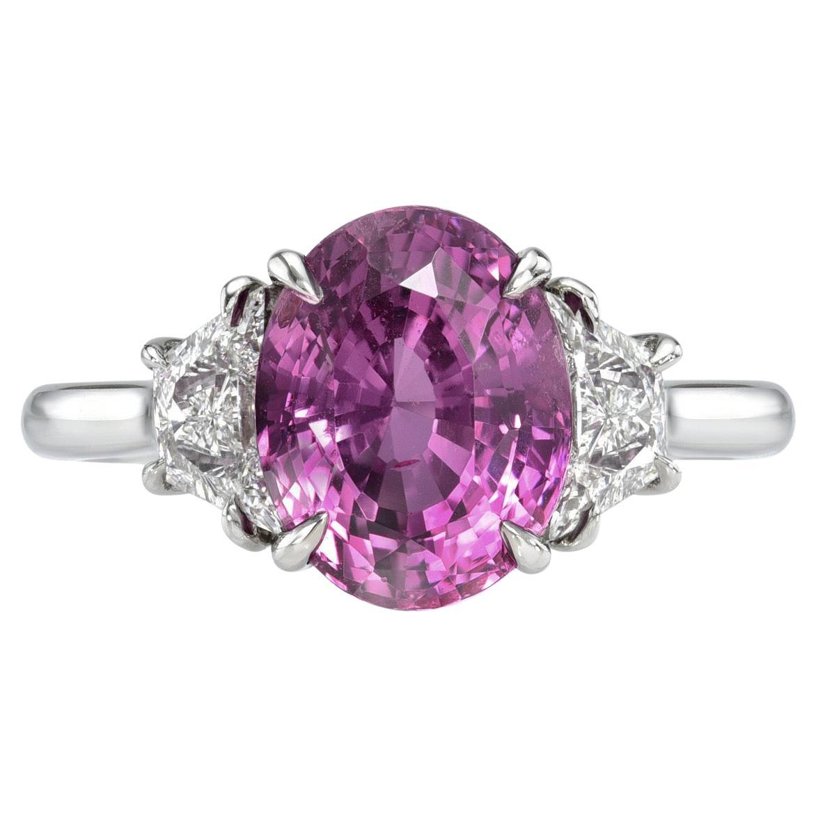 Unheated Purple Pink Sapphire Ring 4.08 Carat Oval Natural For Sale