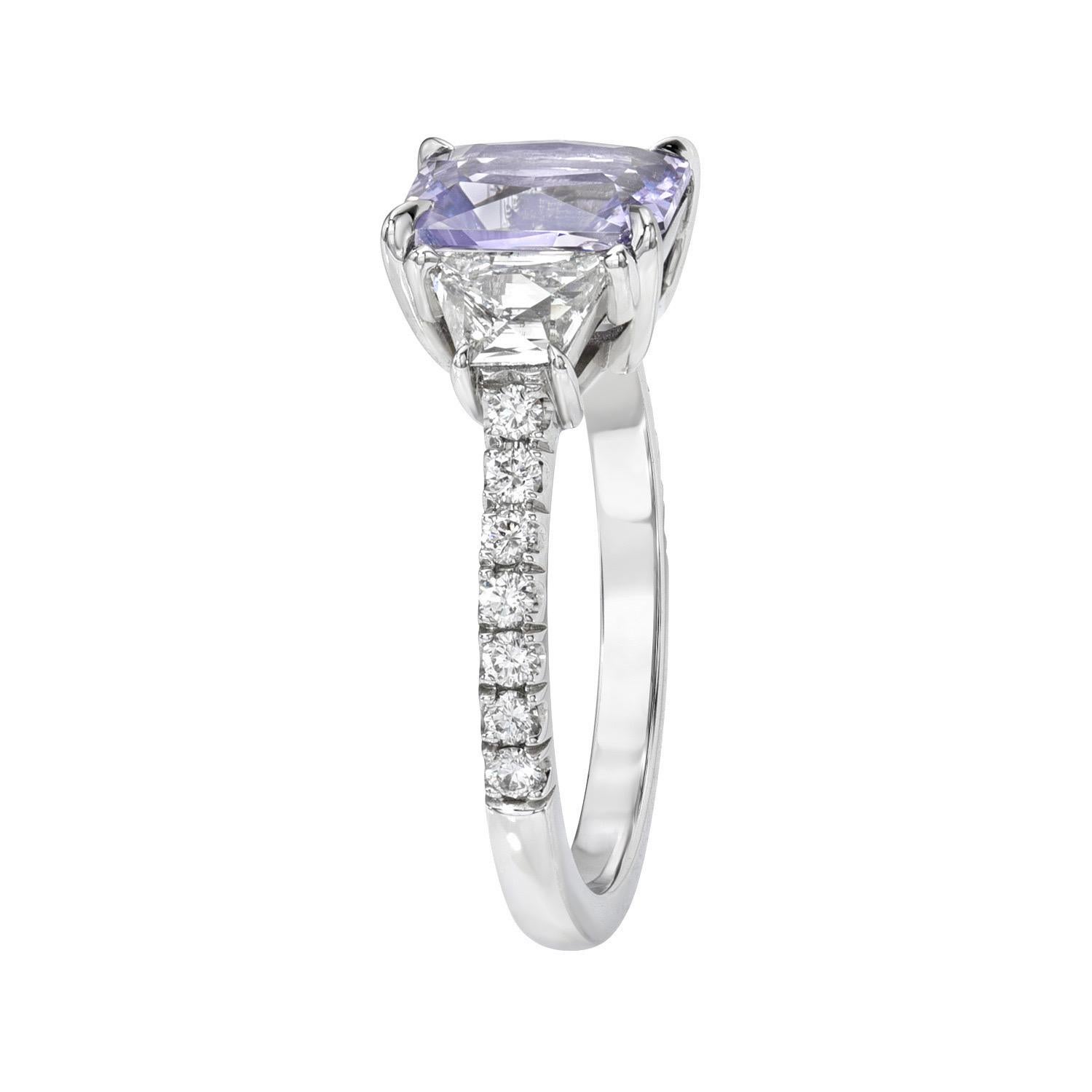Radiant Cut Unheated Purple Sapphire Ring 2.17 Carat Radiant Natural No Heat For Sale