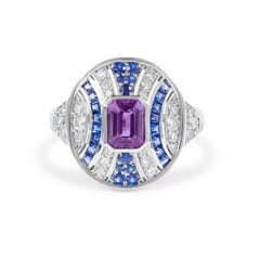 Unheated Purple Sapphire Blue Sapphire and Diamond 18K White Gold Ring