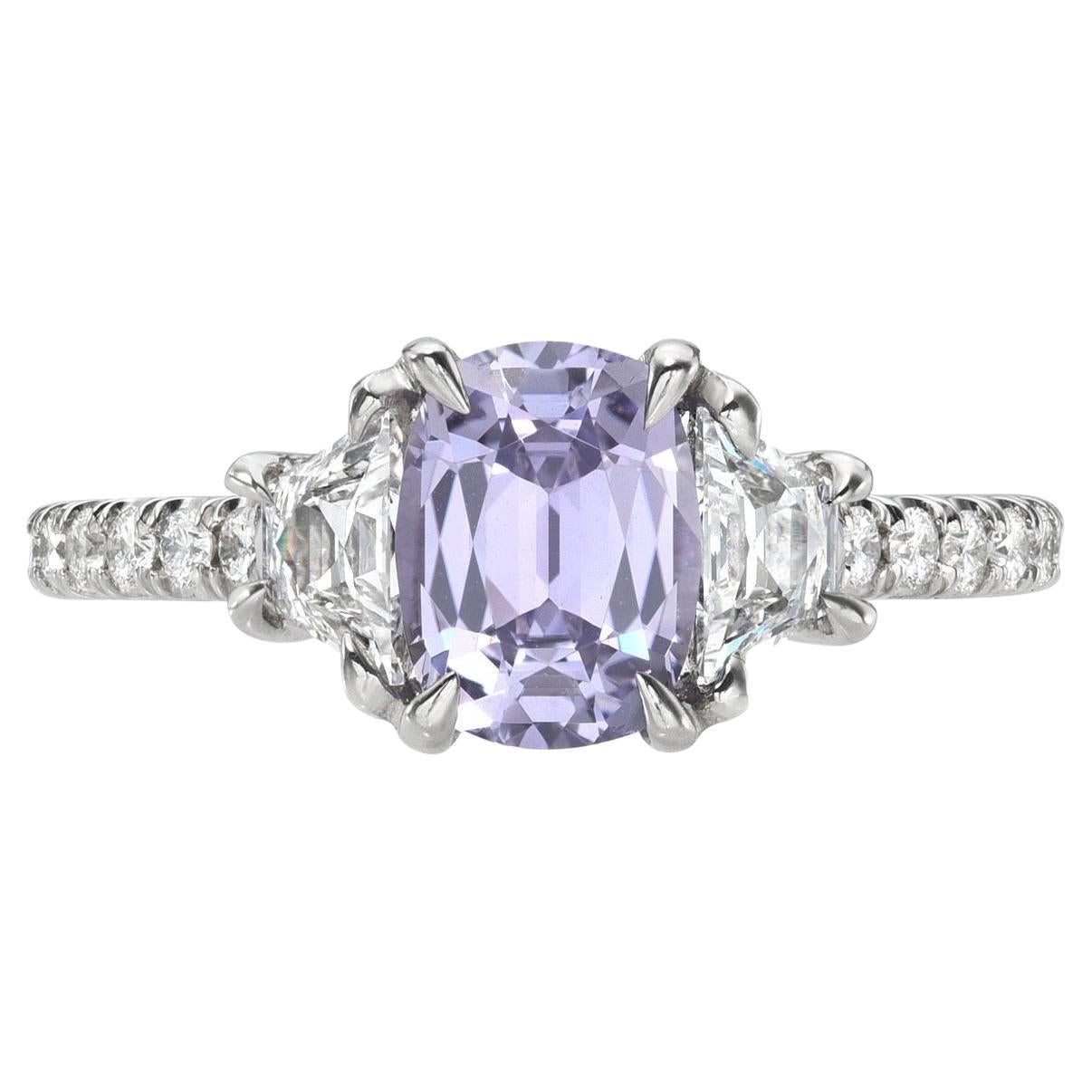 Unheated Purple Sapphire Ring 1.41 Carat Cushion Natural No Heat For Sale