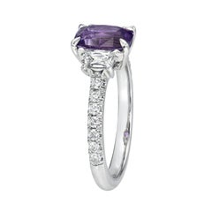 1.60 Carat Unheated Purple Sapphire Three Stone Platinum Ring - Merkaba Jewelry