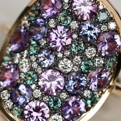Unheated Purple Sapphire Tanzanite Colorchanging Alexandrite Diamond Pave Ring