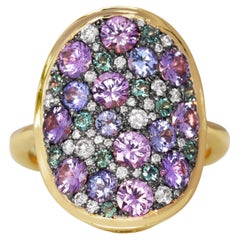 Unheated Purple Sapphire Tanzanite Colorchanging Alexandrite Diamond Pave Ring