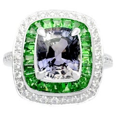 Unheated Purple Sapphire with Tsavorite and Diamond Ring set in 18K White Gold