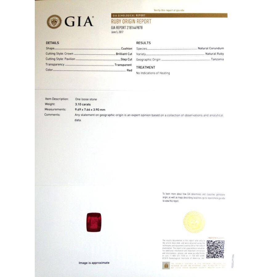 Unerhitzter roter Rubinstein 3,10 Karat in 18K zweifarbiger Ring mit Diamanten / GIA-Bericht (Gemischter Schliff) im Angebot