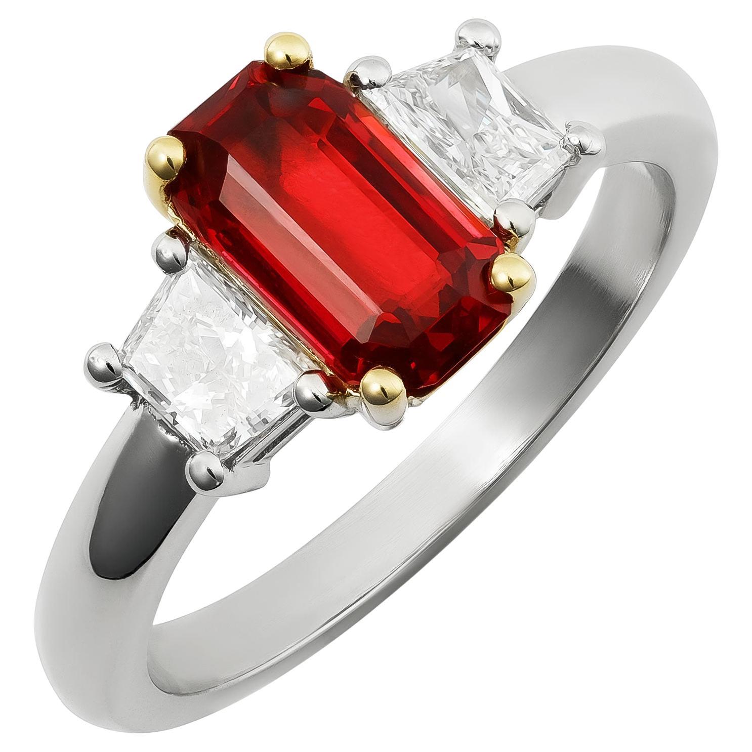 Unheated Red Spinel Stone 1.67 cts in Platinum Ring w 18KYG & Dia / GIA Report