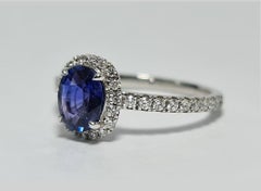 Unheated Cornflower Blue 1.15ct Ceylon Sapphire W/Diamond  18K white Gold Ring