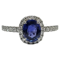 Unheated Cornflower Blue 1.15ct Ceylon Sapphire W/Diamond  18K white Gold Ring