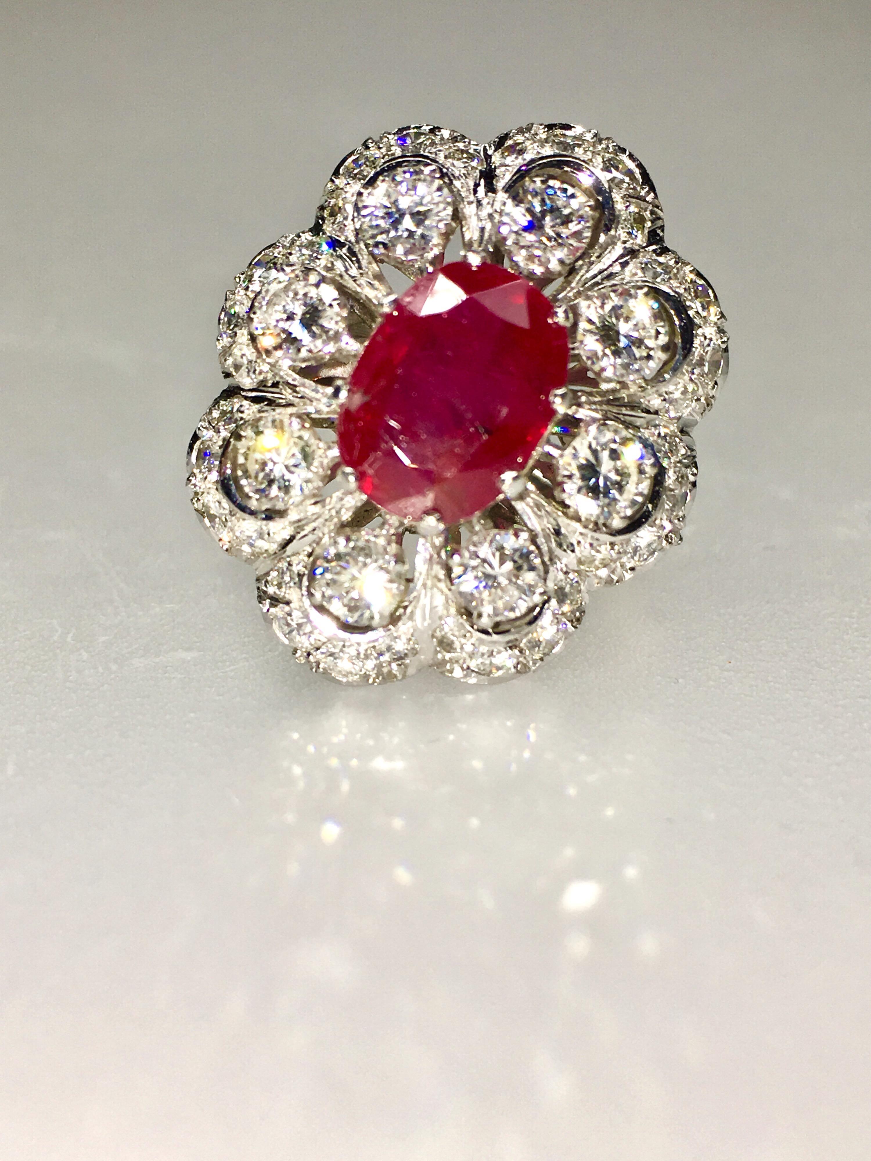 Natural no heat Ruby and diamond ring, Gübelin  cert. Ruby approx. 3.0ct, No indication of heating. 