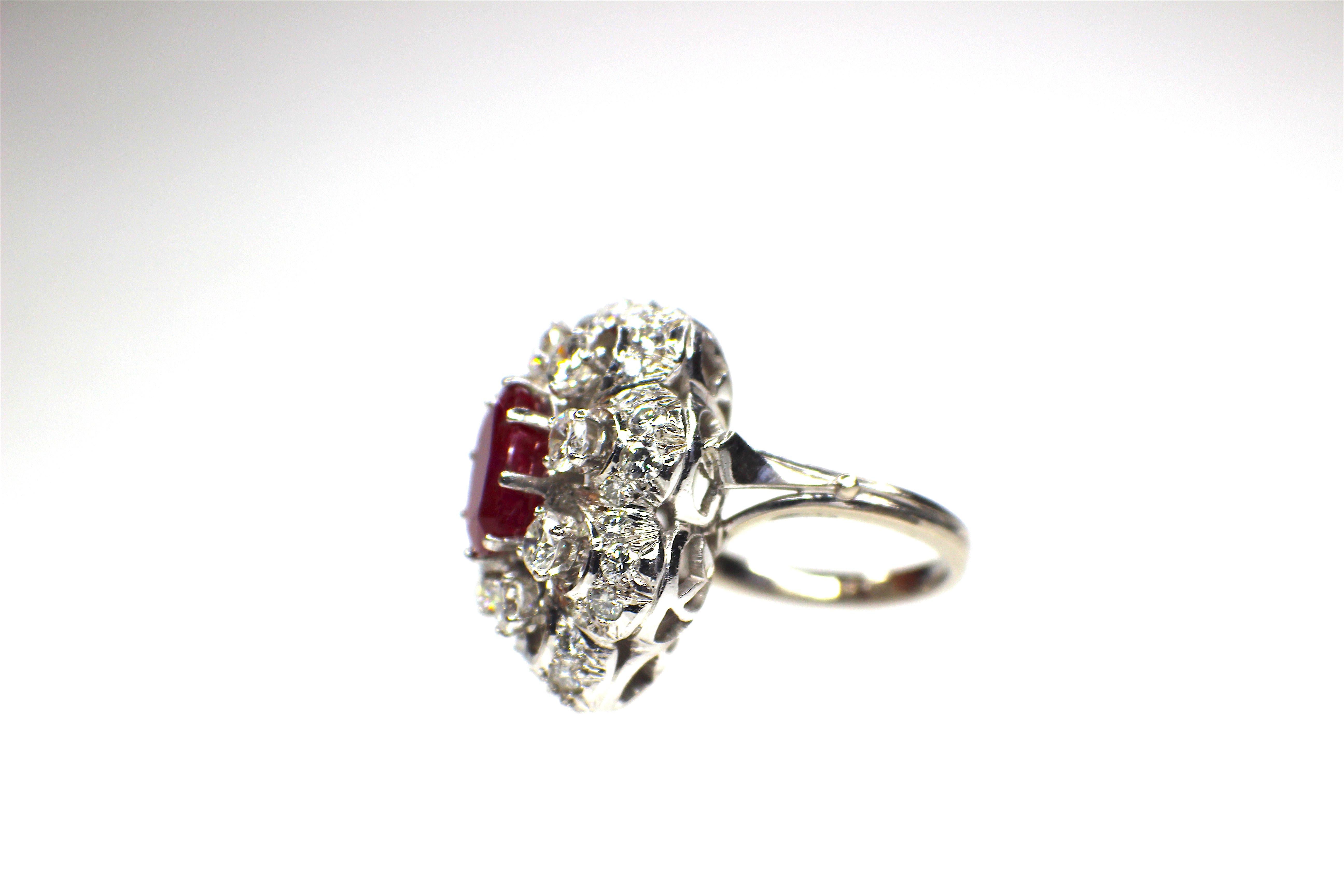 Round Cut Unheated Ruby and Diamond Cocktail Ring