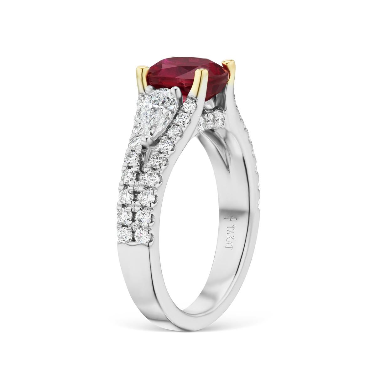 Modern Unheated Ruby And Diamond Ring In 18K Gold By RayazTakat
