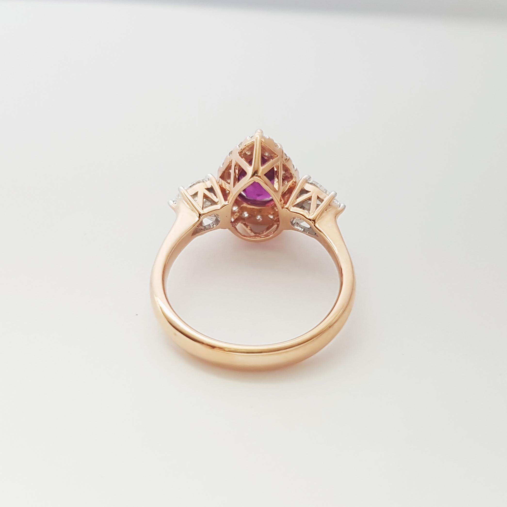 Unheated Ruby and Diamond Ring set in 18K Rose Gold Settings For Sale 8