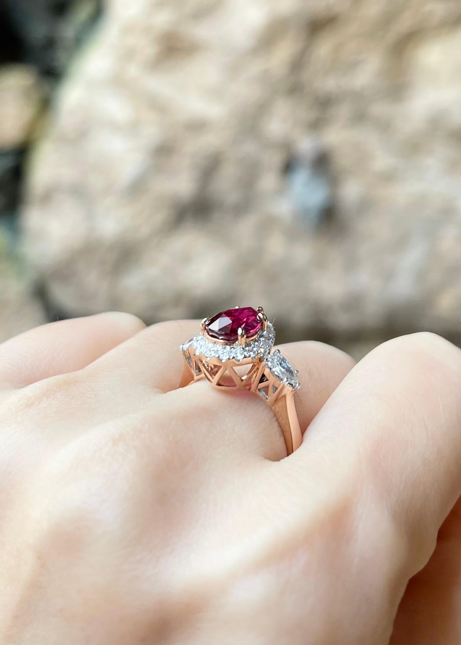 Women's Unheated Ruby and Diamond Ring set in 18K Rose Gold Settings For Sale