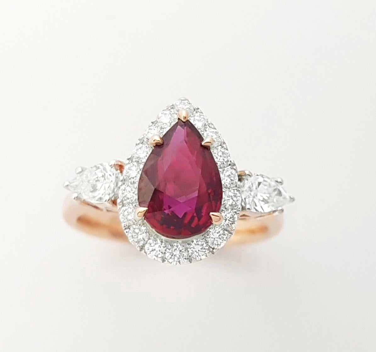 Unheated Ruby and Diamond Ring set in 18K Rose Gold Settings For Sale 2