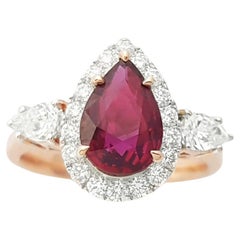 Unheated Ruby and Diamond Ring set in 18K Rose Gold Settings