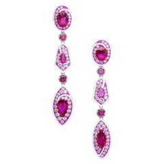 Unheated Ruby & Diamond Earrings, Enamel, 18K Gold, Austy Lee