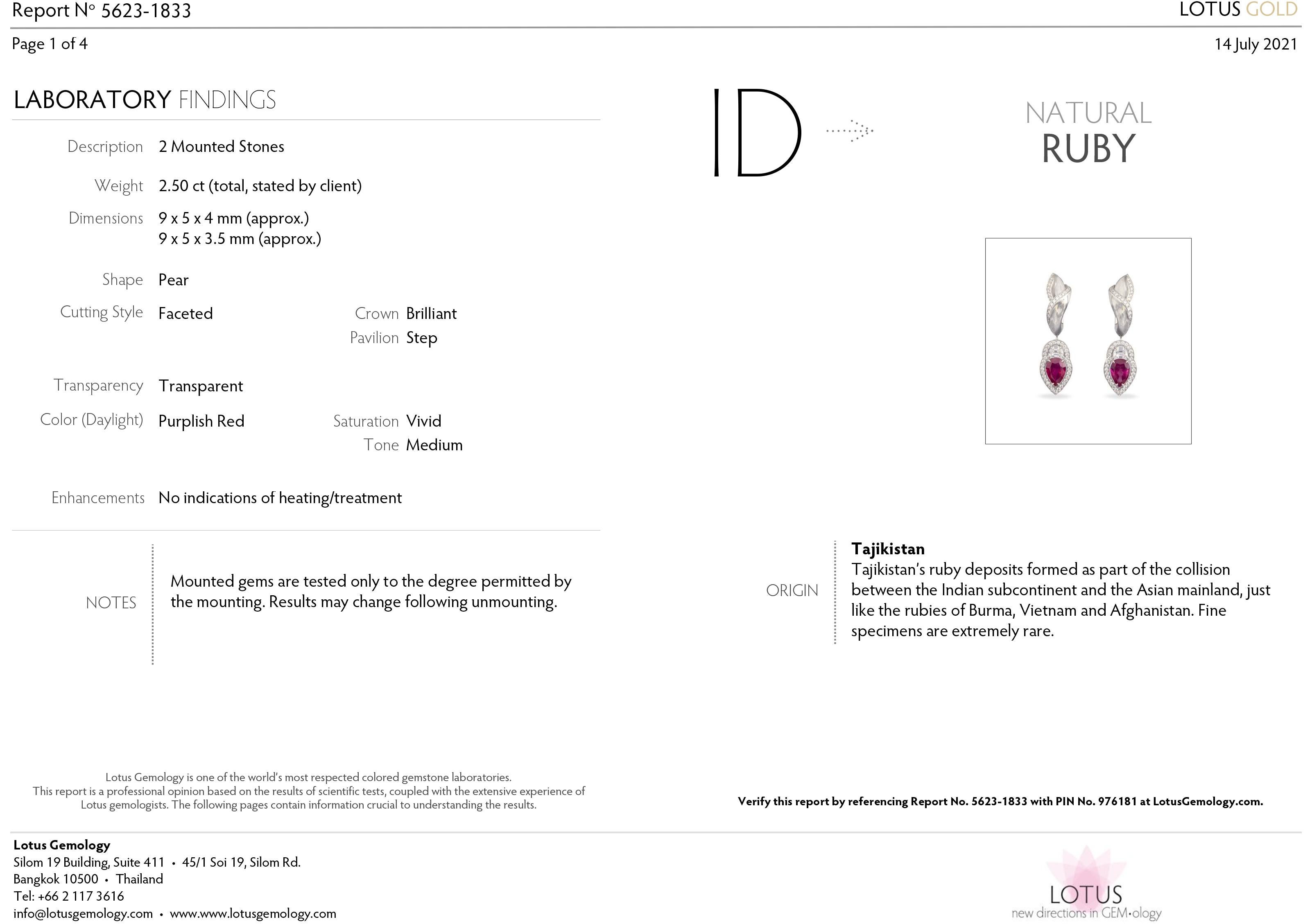 Unheated Ruby Earrings, 18k White Gold, Unheated Rubies & Diamond Earrings In New Condition For Sale In Bangkok, TH