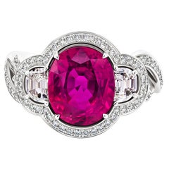 Unheated Ruby Ring, 18k White Gold & Diamonds Cocktail Ring