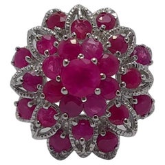 Unheated Ruby Ring .925 Sterling Silver Rhodium Plated 