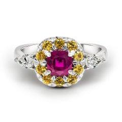 Unheated Ruby & Sapphire Ring, 18k White Gold  Ruby Sapphire & Diamonds Ring
