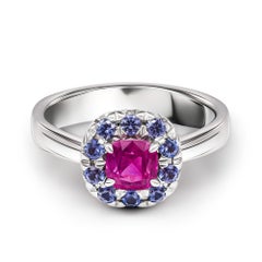 Bague en or blanc 18 carats, rubis et saphirs non chauffés, non chauffés, de couleur naturelle