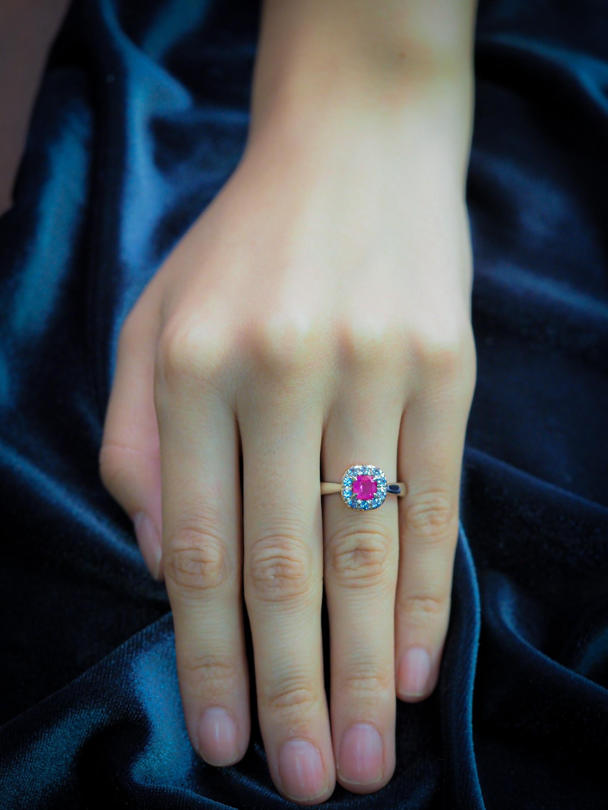Natural Un.Ruby & Sapphire Ring, 18k White Gold Unheated Ruby & Sapphires Ring In New Condition For Sale In Bangkok, TH