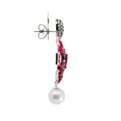 Unheated Ruby, White South Sea Pearl & Diamond Earrings, 18K Gold, Austy Lee