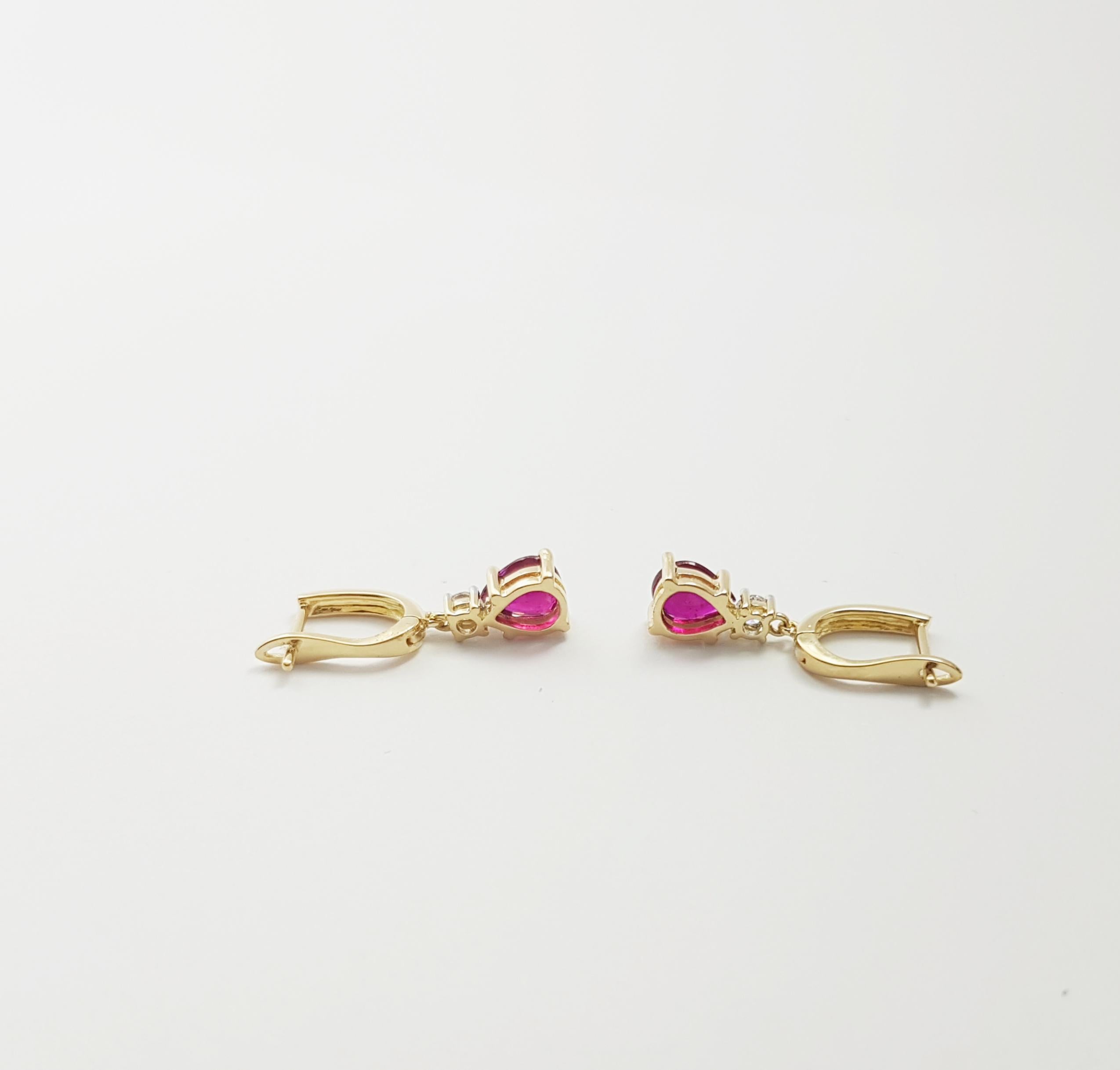 Boucles d'oreilles en or 18k avec diamants et rubis non chauffés en vente 4