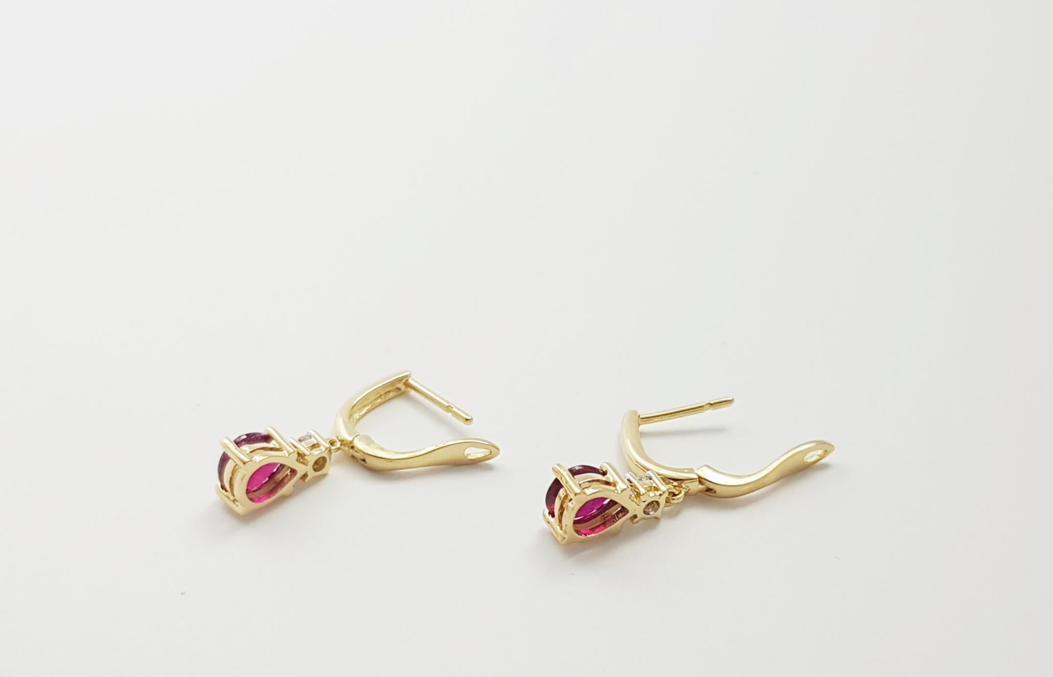 Boucles d'oreilles en or 18k avec diamants et rubis non chauffés en vente 3