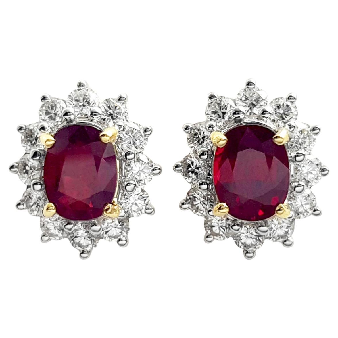 Orecchini con rubino non riscaldato e diamanti con montatura in oro 18K
